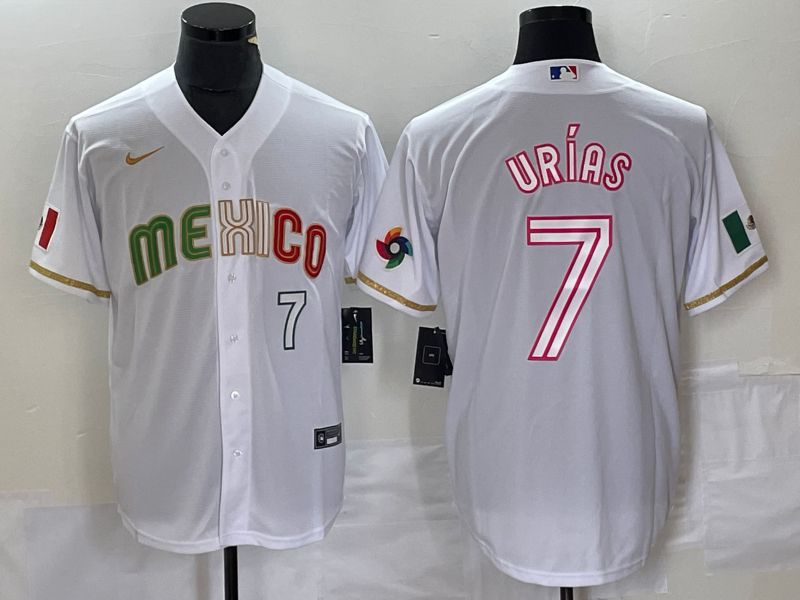Men 2023 World Cub Mexico 7 Urias White Nike MLB Jersey style 21